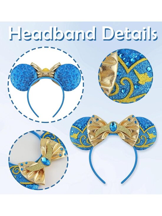 Women\'s Blue Polyester Sequin Bow Mickey Mouse Headband Hair Accessory